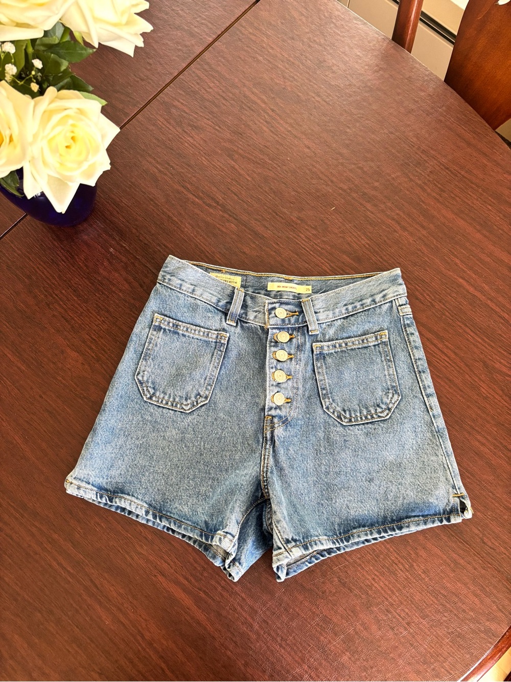 Levi's Premium 80’s Mom High Rise Button-Fly Jean Shorts